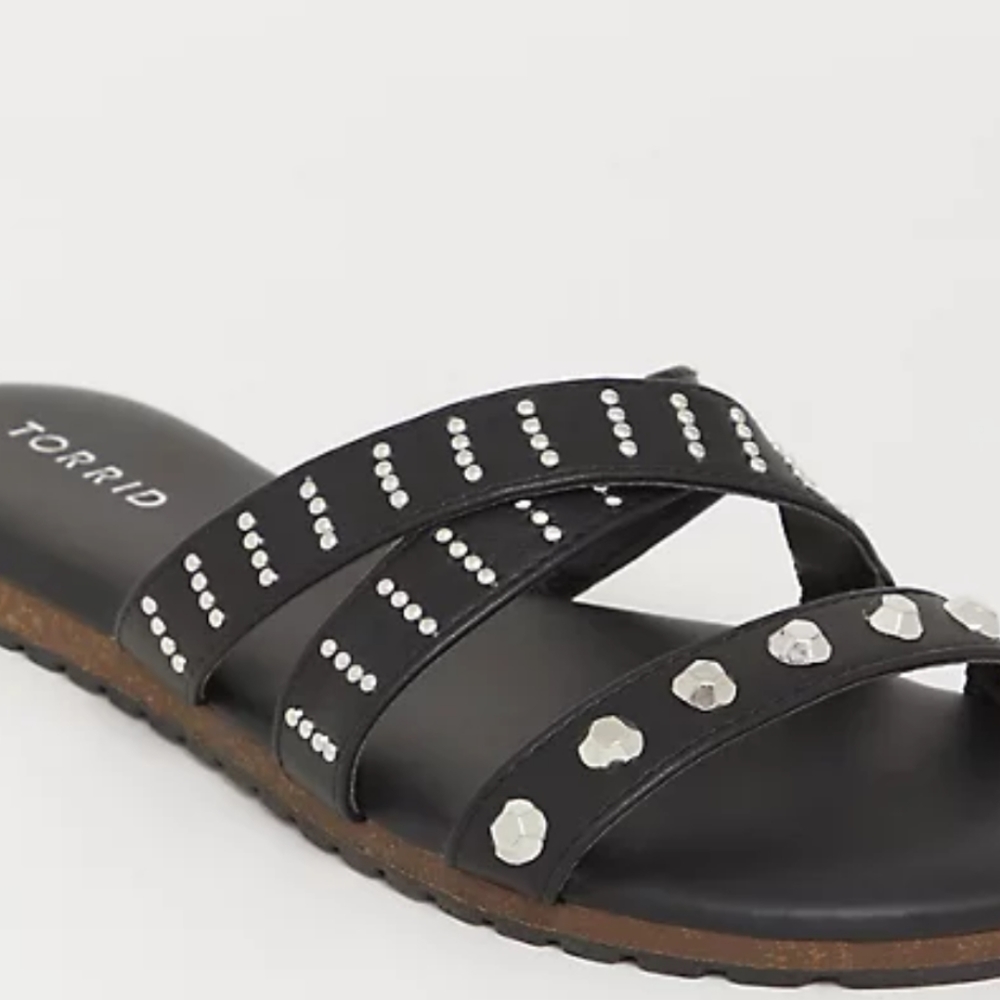 Torrid silver tone stud black feaux leather sandal